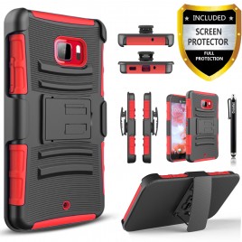 HTC U Play Case, Dual Layers [Combo Holster] Case And Built-In Kickstand Bundled with [Premium Screen Protector] Hybird Shockproof And Circlemalls Stylus Pen (Red)